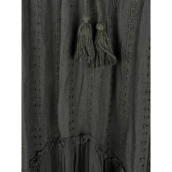 Free People Black Boho Embroidered Tunic Mini Dress Long Sleeve Size L - Picture 6 of 13
